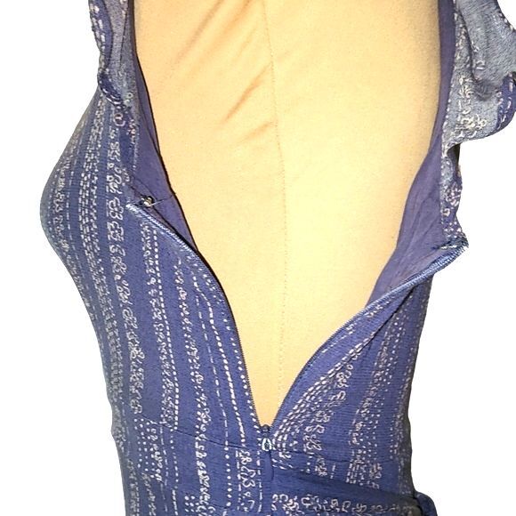 Sadie & Sage Anthropologie Blue & Tan Ruffled V-Neck A-Line Mini Dress Size S - Picture 7 of 10